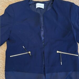 Sandro Navy Blue Women's Blazer with Gold Zipper Accents